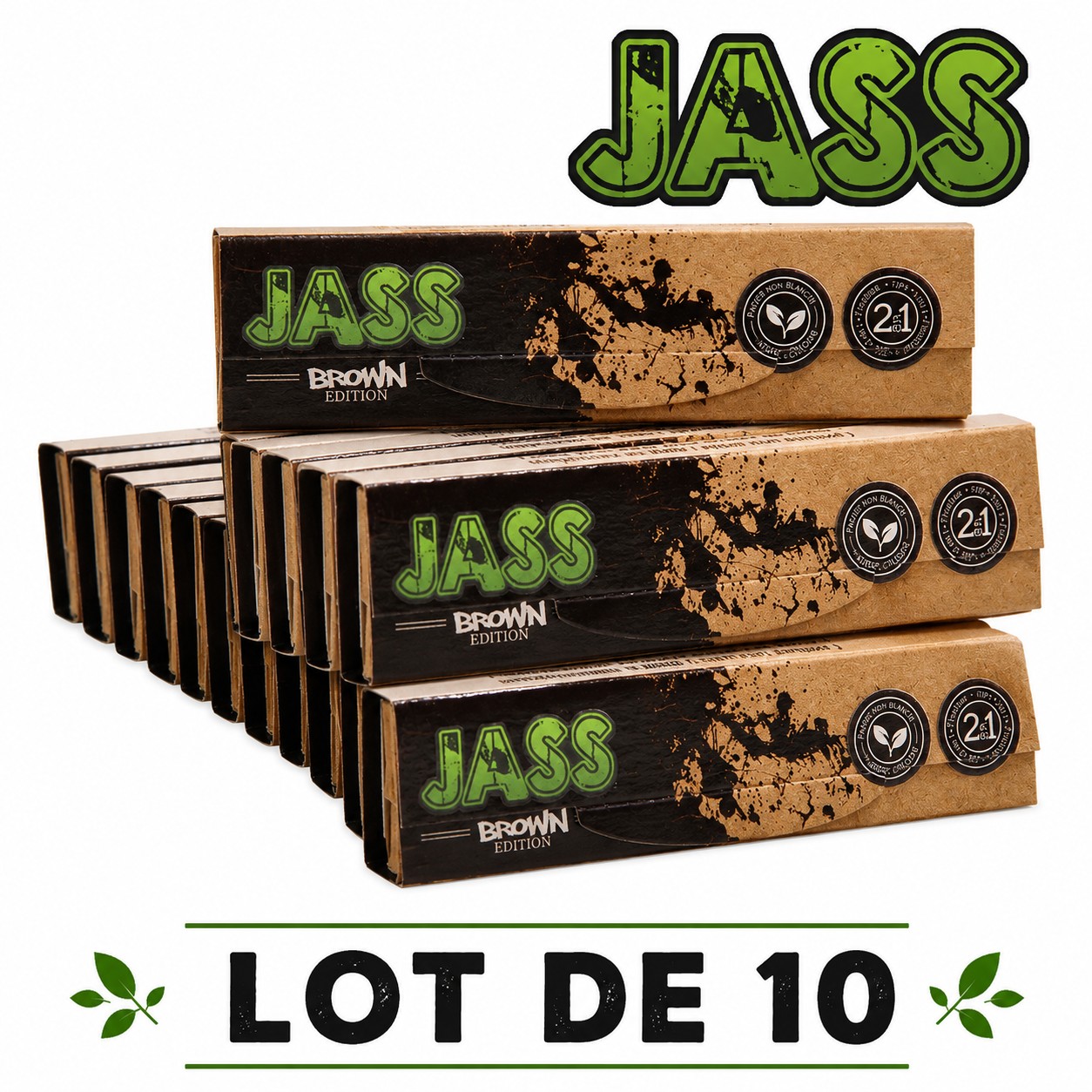 Jass Brown slim 2 en 1, Lot de 10 carnets de 33 feuilles + 33 filtres