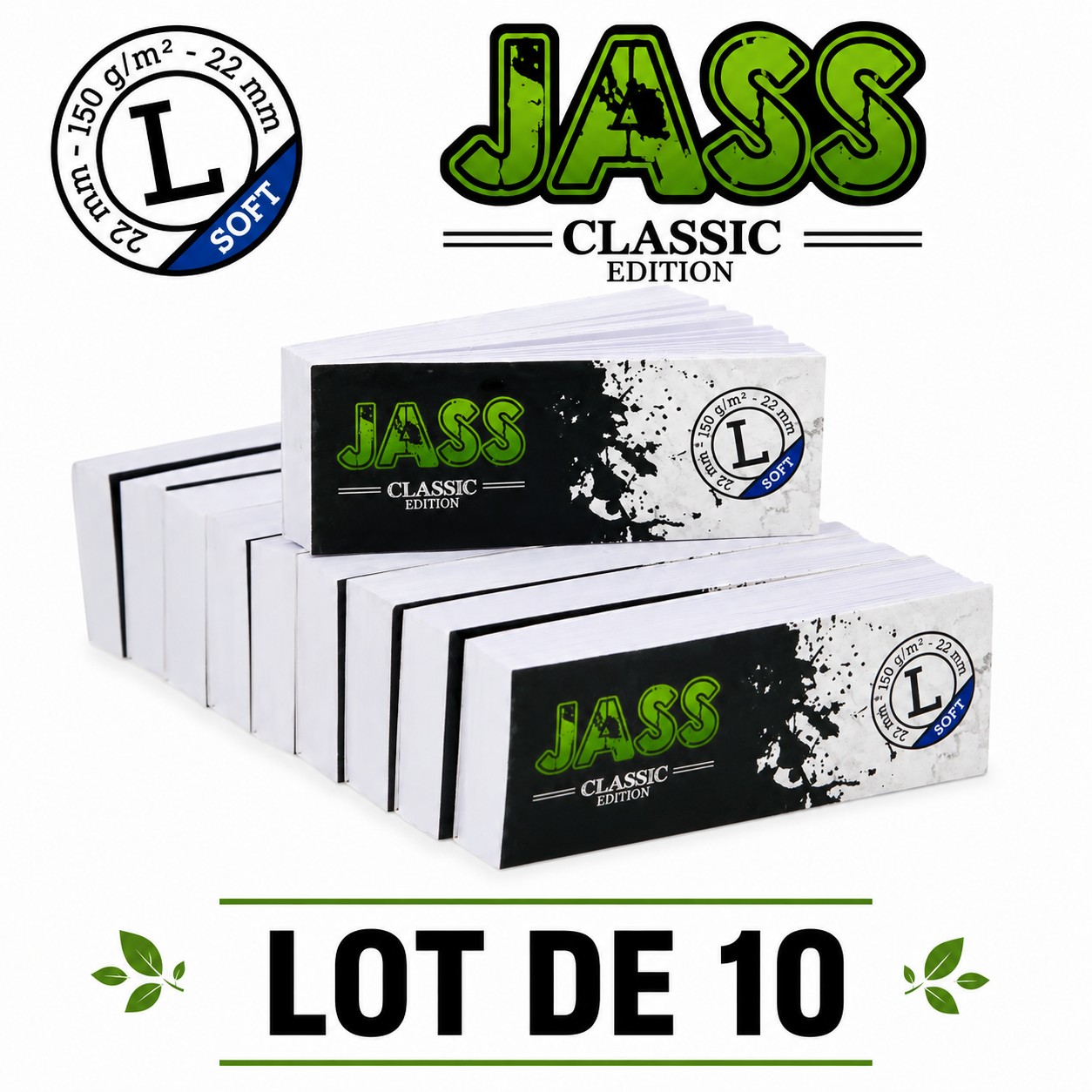 Jass Filtre Carton Classic Soft L, Lot de 10 carnets de 5O