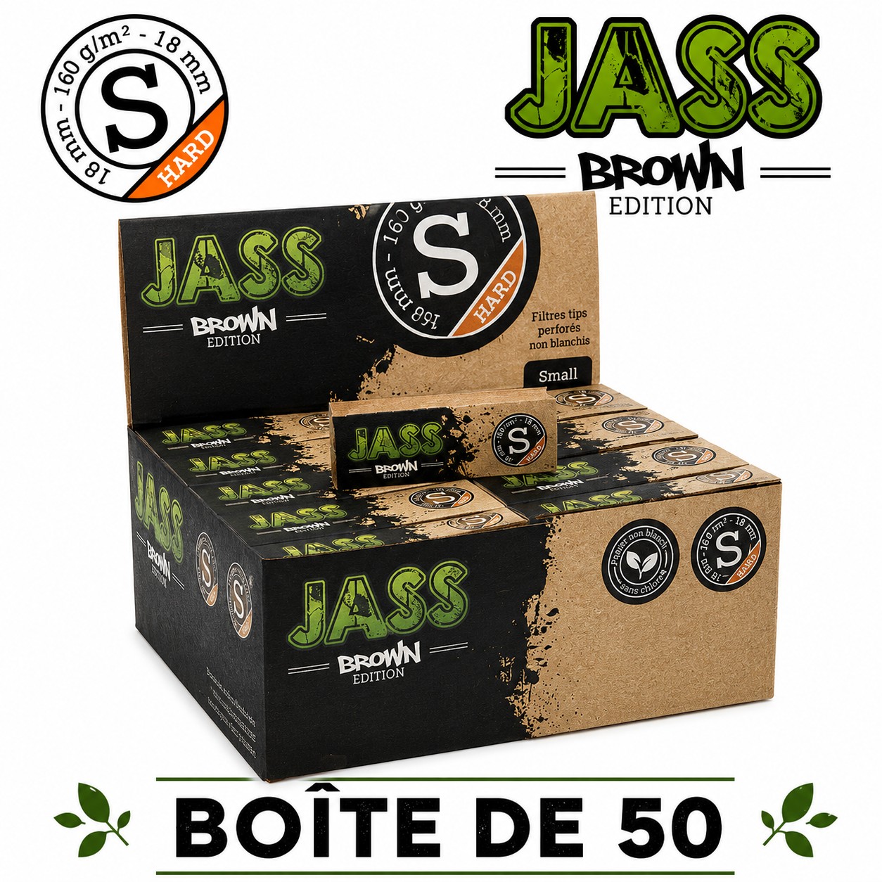 Jass Filtre Carton Brown Hard S, Boite de 50 carnets.