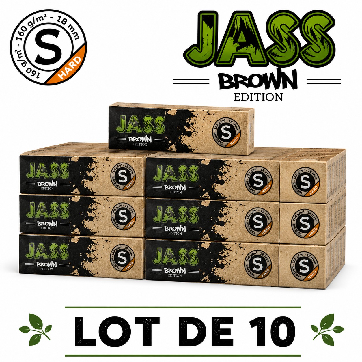 Jass Filtre Carton Brown Hard S, Lot de 10 Carnets de 50