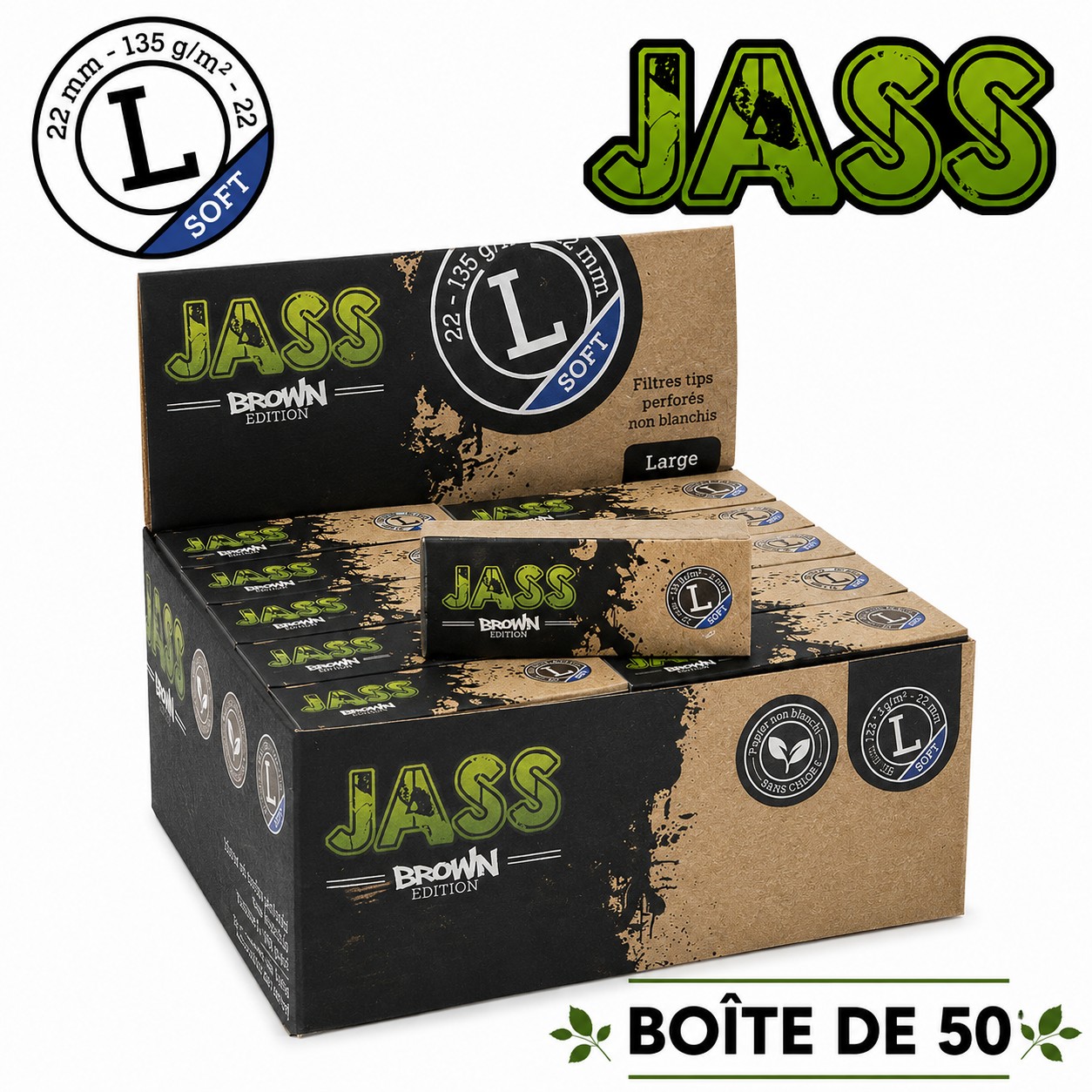 JASS Filtre Carton Brown soft L, Boîte de 50 carnets