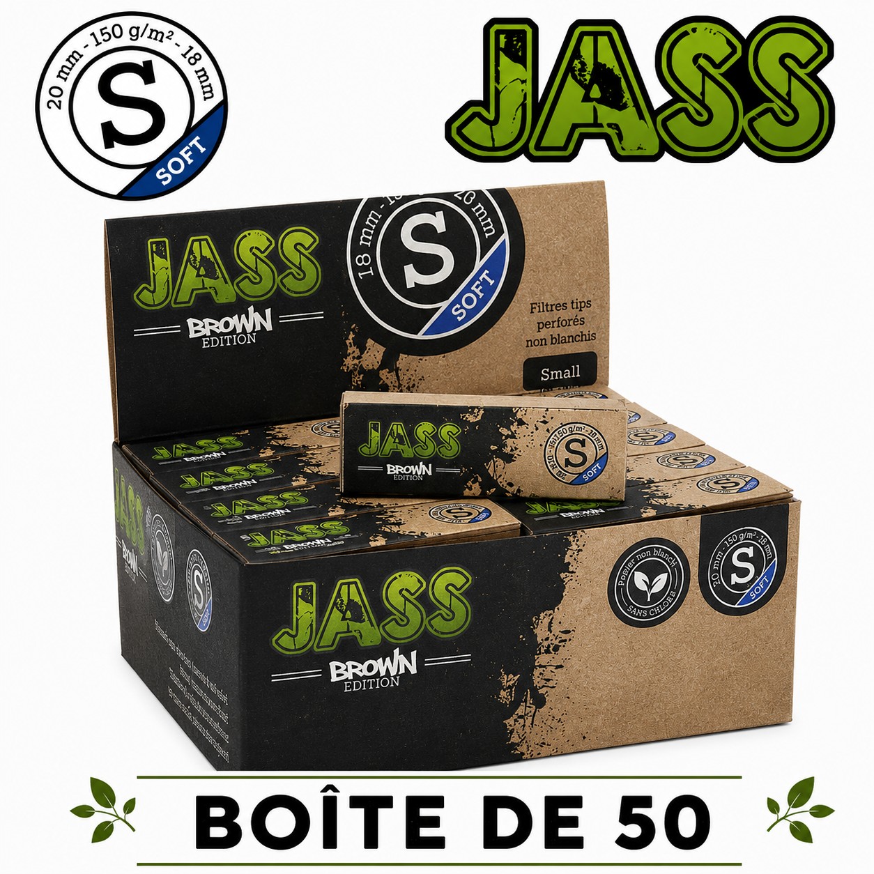 Jass Filtre Carton Brown Soft S, Boîte de 50 Filtres