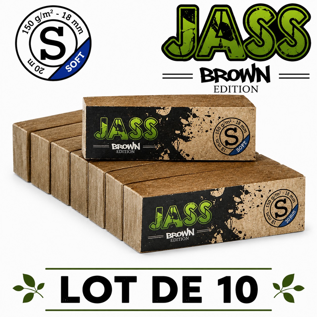 Jass Filtre Carton Brown Soft S, Lot de 10 carnets de 50 filtres.