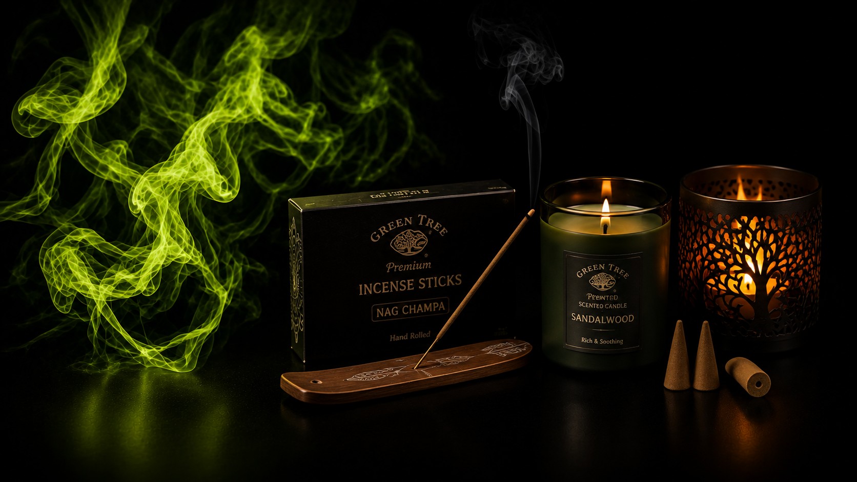 Image de catégorie, contenant de l'encens, des bougies, des portes encens et d'autres petits accessoires.